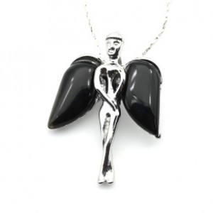 Кулон Ангел 23*34мм с агатом черным (иск.)