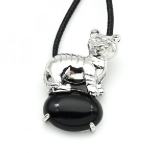 Кулон с агатом черным Тигр 23*32мм