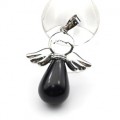 Кулон Ангелочек 27*34мм с агатом черным (иск.)