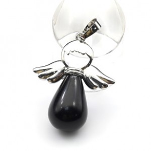 Кулон Ангелочек 27*34мм с агатом черным (иск.) Кулон Ангелочек 27*34мм с агатом черным (иск.)