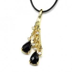 Кулон "Искра" с агатом (имитация) 21*61мм, золотистый (иск.)