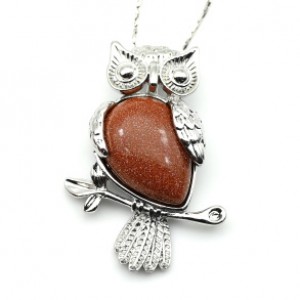 Кулон в металле с авантюрином "Сова" 25*35мм (иск.)