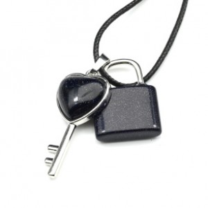 Двойная Кулон Ключ - Замок для влюбленных 17*36мм, 20*26мм с авантюрином синим (иск.)