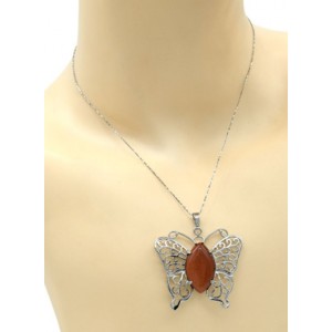 Кулон Бабочка 45*40мм с авантюрином в металле (иск.)