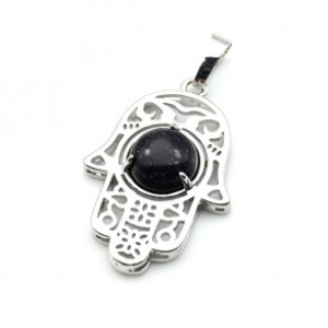 Кулон Хамса 22*30мм с авантюрином синим в оправе из ювелирного сплава (иск.)