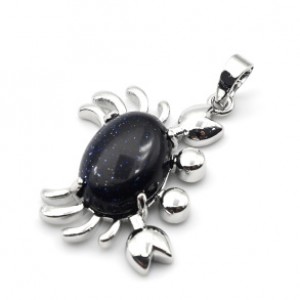 Кулон с авантюрином синим "Краб" 22*34мм в металле (иск.)