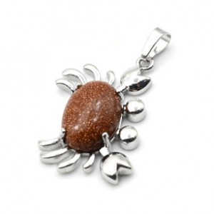 Кулон с авантюрином "Краб" 22*34мм в металле (иск.)