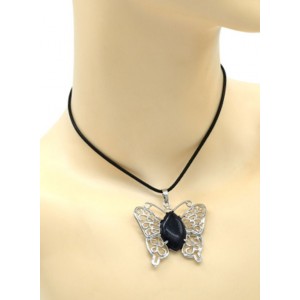 Кулон Бабочка 45*40мм с авантюрином синим в металле (иск.)