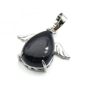 Кулон Капля с крыльями 25*23мм с авантюрином синим (иск.)