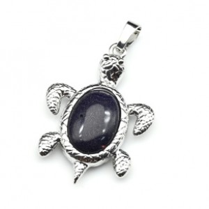Кулон женская в форме Черепахи 25*35мм с авантюрином синим (иск.)
