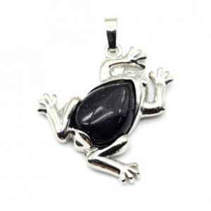 Кулон Лягушка 30*30мм с авантюрином синим (иск.)