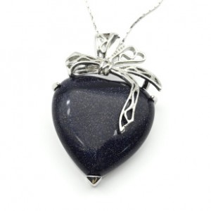 Сердце с бантиком 31*47мм кулон с авантюрином синим (иск.)