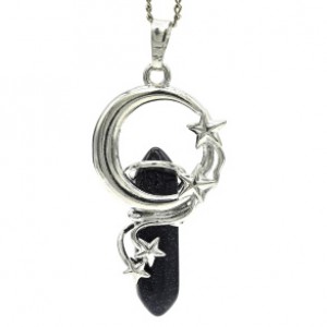 Кулон кристалл Месяц 23*40мм с авантюрином синим (иск.)