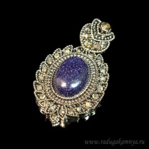 Кулон 28*50мм с авантюрином синим и марказитами (иск.)