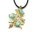 Кулон "Веточка" с камнем амазонит 25*37мм, золотистая