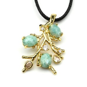 Кулон "Веточка" с камнем амазонит 25*37мм, золотистая