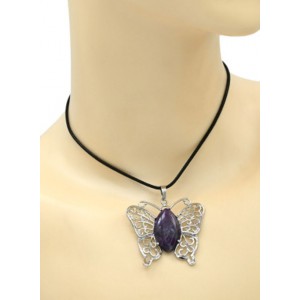 Кулон Бабочка 45*40мм с аметистом в металле