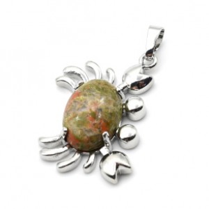 Кулон унакит "Краб" 22*34мм в металле