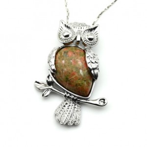 Кулон в металле унакит "Сова" 25*35мм