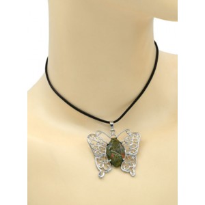 Кулон Бабочка 45*40мм унакит в металле