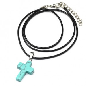 Кулон на шнурке Крест 18*25мм из бирюзы (имитация), 45см (иск.)