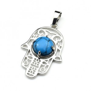 Рука Хамса 22*30мм с бирюзой искусственной в оправе из ювелирного сплава (иск.)