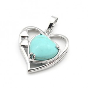 Кулон в виде сердца 27*29мм с бирюзой иранской искусственной (иск.)
