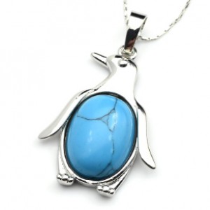 Кулон в виде Пингвина 23*32мм с бирюзой искусственной в металле (иск.)