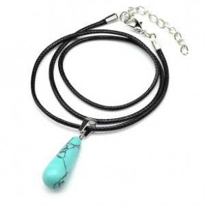 Кулон на шнурке Капля 10*25мм из бирюзы (имитация), 45см (иск.)