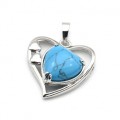 Кулон в виде сердца 27*29мм с бирюзой искусственной (иск.)
