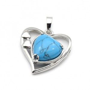 Кулон в виде сердца 27*29мм с бирюзой искусственной (иск.)