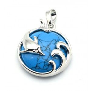 Кулон Дельфин 24*26мм с бирюзой искусственной (иск.)