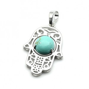 Кулон Хамса 22*30мм с бирюзой иранской искусственной в оправе из ювелирного сплава (иск.) Кулон Хамса 22*30мм с бирюзой иранской искусственной в оправе из ювелирного сплава (иск.)