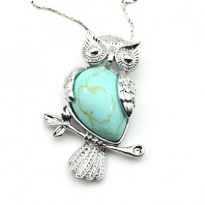 Кулон в металле с бирюзой иранской искусственной "Сова" 25*35мм (иск.)