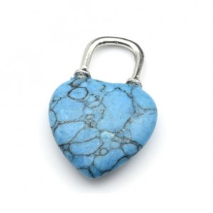 Кулон на шею женская Замок - Сердце 20*31мм с бирюзой искусственной. (иск.)