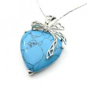 Сердце с бантиком 31*47мм кулон с бирюзой искусственной (иск.)