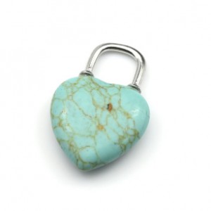 Кулон на шею женская Замок - Сердце 20*31мм с бирюзой иранской искусственной. (иск.)