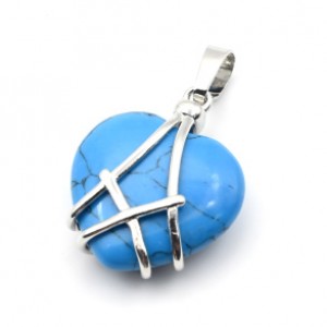 Кулон в форме сердца 20*25мм с бирюзой искусственной (иск.)