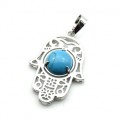 Кулон Хамса 22*30мм с бирюзой искусственной в оправе из ювелирного сплава (иск.)