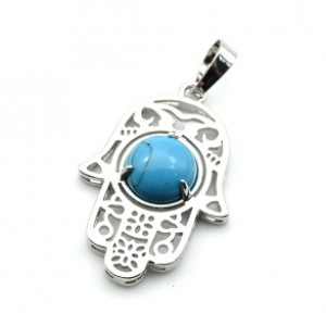 Кулон Хамса 22*30мм с бирюзой искусственной в оправе из ювелирного сплава (иск.)