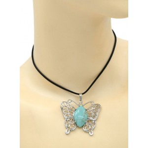 Кулон Бабочка 45*40мм с бирюзой иранской искусственной в металле (иск.)