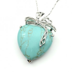 Сердце с бантиком 31*47мм кулон с бирюзой иранской искусственной (иск.)