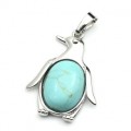 Кулон в виде Пингвина 23*32мм с бирюзой иранской искусственной в металле (иск.)