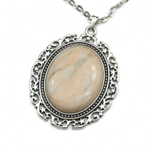 Кулон на цепочке овал 48*58мм с кальцитом винным, 70см