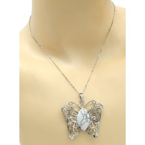Кулон Бабочка 45*40мм с кахолонгом в металле (иск.)