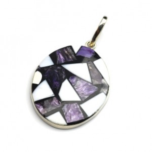 Кулон "Мозаика" чароит и кахолонг 30*37мм.