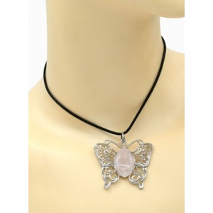Кулон Бабочка 45*40мм с розовым кварцем в металле