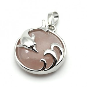 Кулон Дельфин 24*26мм с розовым кварцем