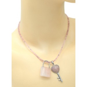 Парная Кулон Ключ - Замок 17*38мм, 20*32мм с розовы кварцем