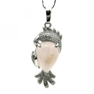 Кулон в металле "Попугай" 15*35мм с розовым кварцем